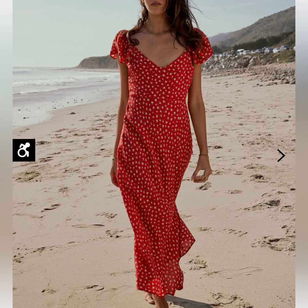 Red Floral V-Neck Maxi Dress